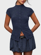 Taillierte Button-Up-Bluse – Aria – Blau
