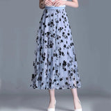 Trendy Mesh Midi-Rock - Fiona – Blau/Grau
