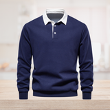 Herren Langarm Polo | gerader Aufbau mit klassischem Kragen – Blau