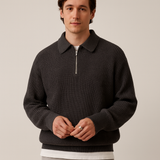 Herren Pullover | Durchgehender Reißverschluss klare Silhouette – Schwarz