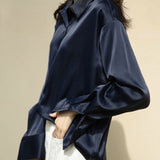Damenbluse | Klassischer Vintage-Schnitt mit Silhouette – Marineblau