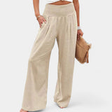 Damen Leinenhose mit Gummibund – luftige Sommerhose mit geradem Bein – Apricot
