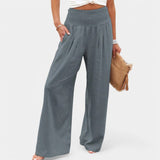 Damen Leinenhose mit Gummibund – luftige Sommerhose mit geradem Bein – Grau