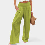 Damen Leinenhose mit Gummibund – luftige Sommerhose mit geradem Bein – Hellgrün