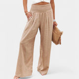Damen Leinenhose mit Gummibund – luftige Sommerhose mit geradem Bein – Khaki