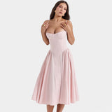 Laurine – Elegantes Midi-Kleid mit Korsett-Detail – Rosa