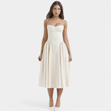 Laurine – Elegantes Midi-Kleid mit Korsett-Detail – Creme