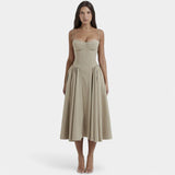 Laurine – Elegantes Midi-Kleid mit Korsett-Detail – Grau