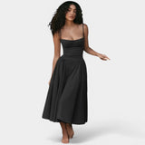 Laurine – Elegantes Midi-Kleid mit Korsett-Detail – Schwarz