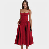 Laurine – Elegantes Midi-Kleid mit Korsett-Detail – Rot