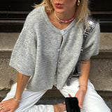 Kurzärmliger Rundhals-Cardigan für Damen | Ideal für alle Jahreszeiten – Grau