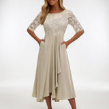 Zerda – Elegantes Midi Kleid Aus Spitze – Creme