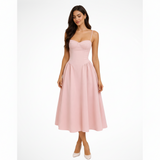 Serena | Damen Midi Kleid Korsett A-Linie – Korsett Midikleid A-Linie Elegant 2026 – Rosa