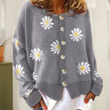 Damen Cardigan mit Blumen Druck | Lässig – Grau