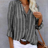 Ambrina – gestreifte Bluse aus Baumwollleinen – Grau