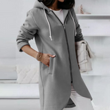 Eleganter Langer Damen-Kapuzenpullover | mit Reißverschluss – Grau