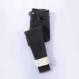 Gefütterte Damen Winter Jeans mit hoher Taille – Grau