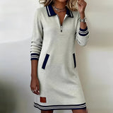 Keshara - Schickes Baumwoll Kleid Mit langen Ärmeln – Grau