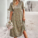 Amely - Fleurige Robe – Grün