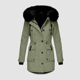 Winterjacke Damen Gefüttert Mit Kapuze | Reißverschluss Jacke Mit Taschen – Grün