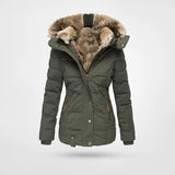 Winterjacke Damen Mit Kapuze | Wintermantel Gefüttert Mit Reißverschluss – Grun