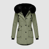 Stylischer - damenparka mit schwarzem kunstfellbesatz – Grün