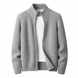 Bjarte – Gerippter Strickjacke Mit Reißverschluss – Grau