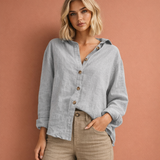 Leinenlook-Bluse mit Knopfverschluss für Damen | Esmée – Grau