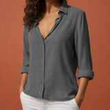 Satin Damenbluse mit Kragen und Knopfleiste | Danira – Grau