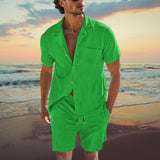 Herren Sommer Set – Zweiteiler mit Kurzarmhemd & Shorts für Strand & Freizeit – Grün