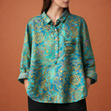 Blumenmuster Bluse mit langen Ärmeln und Kragen für Damen | Viona – Grün