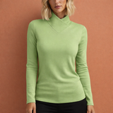 Langarm-Top mit asymmetrischem Kragen für Damen | Yara – Grün