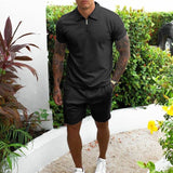Arthur Polo mit Reißverschluss und Shorts Set – Schwarz