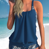 Gemustertes Bikini-Set mit hoher Taille – Blau