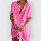 Vera | Kurzes Baumwollkleid – Rosa
