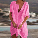 Ruby - Baumwoll-Leinen Freizeitkleid – Rosa