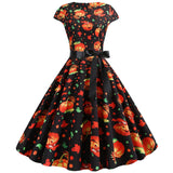 Niedlicher Kürbis Druck Halloween Kostum Kleid | Midi – Schwarz