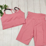 Damen Yoga Set Aus Hochwertigem Spandex – Rosa-rotes Set