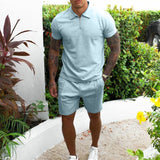 Arthur Polo mit Reißverschluss und Shorts Set – Hellblau