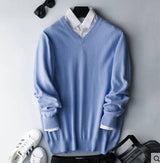Klassische Pullover für Herren – Hellblau - V-Ausschnitt
