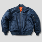 Damen Gerippter Kragen Reißverschluss Bomberjacke – Blau