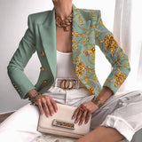 Stylischer Blazer-Jacke mit Print und Knöpfen für Damen | Perfekt für den Alltag – Hellgrün