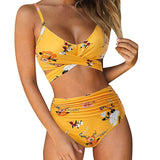 Bella | Hochtaillierter, farbenfroher Damen-Bikini – Gelb - geblümt