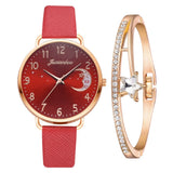 Uhren-Set mit Mondzahlen-Zifferblatt und Armbändern – Rot