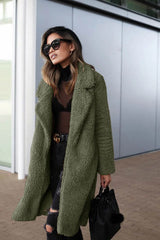 Damen Lang Fleece Jacke | Winter – Olivgrün