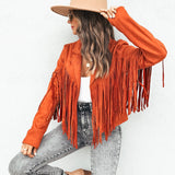 Boho Wildleder‑Fransenjacke – Veganes Suede, Damen West‑Festival Coat – Orange
