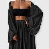 Lumara – Dreiteiliges Loungewear-Set mit Kimono – Schwarz