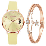 Uhren-Set mit Mondzahlen-Zifferblatt und Armbändern – Gelb
