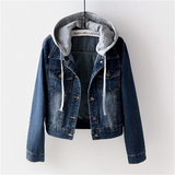 Damen Casual Übergangsjacke Jeansjacke | Mit Kapuze – Blau