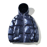 Herren Winterjacke Winddicht | Pufferjacke für Outdoor – Blau mit Kapuze